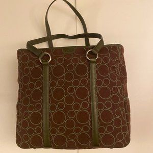 LARGE Tumi Vintage Cloth / Leather Brown / Green Handbag w/ Mini Cosmetics Pouch